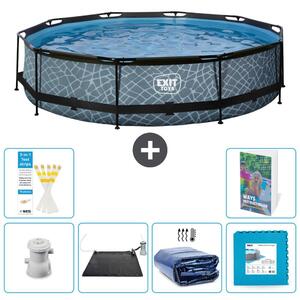 Piscina fuori terra - Design effetto pietra - 360x76 cm - 5 pezzi - Modello S340