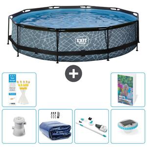 Piscina a sfioro "Exit Pool Rund" - Design effetto pietra - 360x76 cm - 5 pezzi - Modello S204