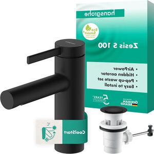 Rubinetto per lavabo - Rubinetto per bagno - Rubinetto con scarico - Risparmio idrico - Tecnologia CoolStart per il risparmio energetico - Altezza: 104 mm - Finitura: nero opaco