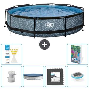 Piscina fuori terra "Exit Pool Rund" - Design effetto pietra - 360x76 cm - 5 pezzi - Modello S312