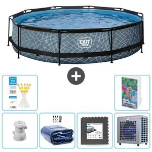 Piscina a sfioro "Exit Pool Rund" - Design effetto pietra - 360x76 cm - 5 pezzi - Modello S190