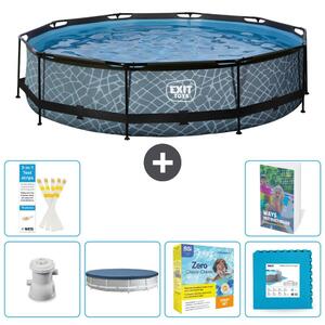 Piscina a sfioro "Exit Pool Rund" - Design effetto pietra - 360x76 cm - 5 pezzi - Modello S276