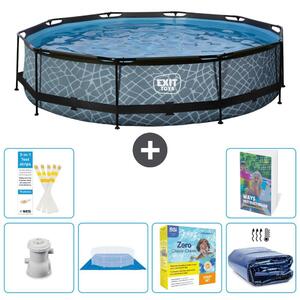 Piscina fuori terra "Exit Pool Rund" - Design effetto pietra - 360x76 cm - 5 pezzi - Modello S245