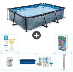 Piscina fuori terra rettangolare - aspetto pietra - 300x200x65 cm - composta da 5 elementi - modello S226