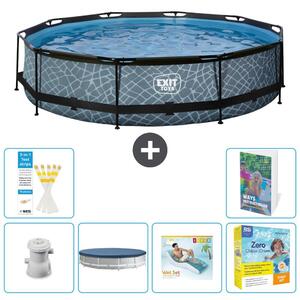 Piscina a sfioro "Exit Pool Rund" - Design effetto pietra - 360x76 cm - 5 pezzi - Modello S309