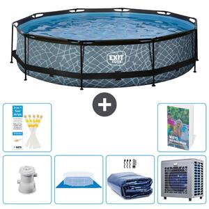 Piscina fuori terra "Exit Pool Rund" - Design effetto pietra - 360x76 cm - 5 pezzi - Modello S278