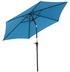 Outsunny Ombrellone da Giardino Ø2.7x2.4 m con Manovella e Testa Inclinabile in Alluminio e Poliestere, Blu