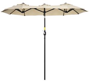 Outsunny Ombrellone da Giardino Doppio Inclinabile con Apertura a Manovella, 295x152x222 cm, Cachi