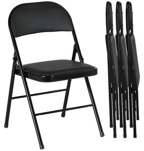 HOMCOM Set da 4 sedie pieghevoli - Sedia da ufficio portatile con cuscino, gambe in acciaio, nero