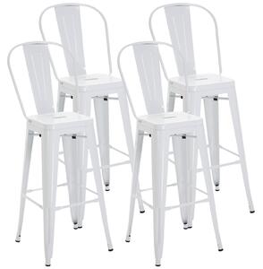 HOMCOM Set 4 Sgabelli Ergonomici in Metallo con Schienale Rimovibile e Poggiapiedi, 44x53x116 cm, Bianco