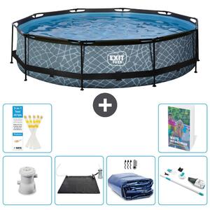 Piscina a sfioro "Exit Pool Rund" - Design effetto pietra - 360x76 cm - 5 pezzi - Modello S252