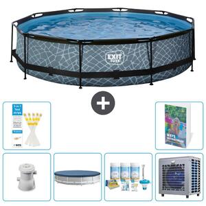 Piscina a sfioro "Exit Pool Rund" - Design effetto pietra - 360x76 cm - 5 pezzi - Modello S264