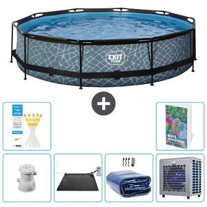 Piscina a sfioro "Exit Pool Rund" - Design effetto pietra - 360x76 cm - 5 pezzi - Modello S216
