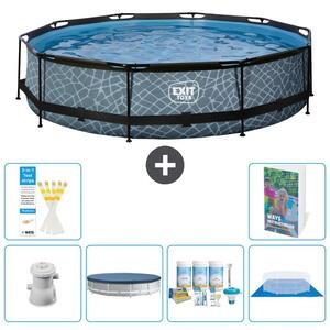 Piscina a sfioro "Exit Pool Rund" - Design effetto pietra - 360x76 cm - 5 pezzi - Modello S251