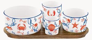 Set ciotole da portata in porcellana con vassoio in legno di acacia Cote De Mer 5 pz