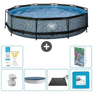 Piscina a sfioro "Exit Pool Rund" - Design effetto pietra - 360x76 cm - 5 pezzi - Modello S273