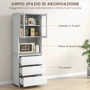 HOMCOM Dispensa Cucina Alta con Armadietto a 2 Livelli e 3 Cassetti, in MDF, 68x38x172 cm, Bianco