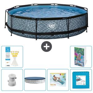 Piscina a sfioro "Exit Pool Rund" - Design effetto pietra - 360x76 cm - 5 pezzi - Modello S303