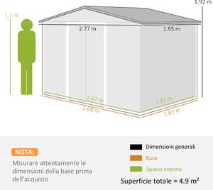 Outsunny Casetta da Giardino con Doppie Porte Scorrevoli in Lamiera di Acciaio, Capanno da Giardino in Acciaio, 277x195x192cm, Verde