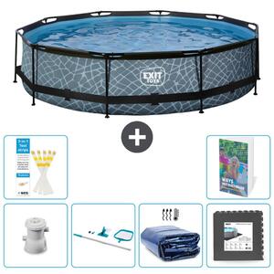 Piscina fuori terra "Exit Pool Rund" - Design effetto pietra - 360x76 cm - 5 pezzi - Modello S217