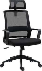 HOMCOM Sedia da Ufficio Ergonomica con Poggiatesta e Altezza Regolabili, Funzione Dondolo e Ruote, Nero