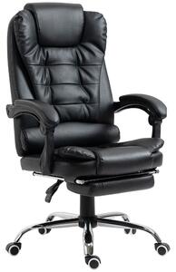 HOMCOM Sedia da Ufficio in Pelle finta Nera ad Altezza Regolabile con Schienale Reclinabile a 145¡ã e Poggiapiedi, 64.5x69x109-117cm