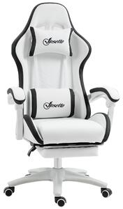 Vinsetto Sedia da Gaming con Altezza Regolabile e Schienale Reclinabile, 65x65x121-129 cm, Bianco e Nero