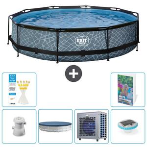Piscina a sfioro "Exit Pool Rund" - Design effetto pietra - 360x76 cm - 5 pezzi - Modello S175