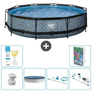 Piscina a sfioro "Exit Pool Rund" - Design effetto pietra - 360x76 cm - 5 pezzi - Modello S257