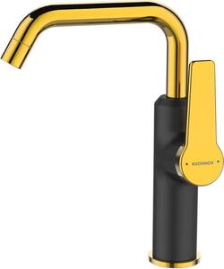 Miscelatore monocomando da lavello nero e oro, modello ALANIS BQI_725G, con rubinetto in Vetroceramica e sistema di montaggio facile, da appoggio