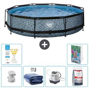Piscina fuori terra "Exit Pool Rund" - Design effetto pietra - 360x76 cm - 5 pezzi - Modello S329