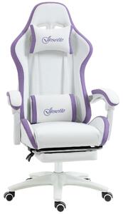 Vinsetto Sedia da Gaming con Altezza Regolabile e Schienale Reclinabile, 65x65x121-129 cm, Bianco e Viola