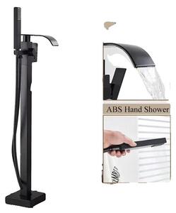 Miscelatore per vasca da bagno freestanding, con erogatore a cascata, doccetta manuale, colore nero