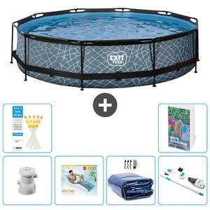 Piscina fuori terra "Exit Pool Rund" - Design effetto pietra - 360x76 cm - 5 pezzi - Modello S261