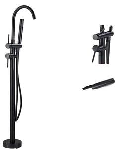 Miscelatore per vasca da bagno freestanding, con due manopole, dotato di doccetta, colore nero