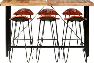 Set da Bar 7 pz in Legno Massello di Acacia e Vera Pelle