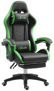 Vinsetto Sedia da Gaming con Altezza Regolabile e Schienale Reclinabile, 65x65x121-129 cm, Nero e Verde
