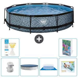 Piscina a sfioro "Exit Pool Rund" - Design effetto pietra - 360x76 cm - 5 pezzi - Modello S322