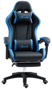 Vinsetto Sedia da Gaming con Altezza Regolabile e Schienale Reclinabile, 65x65x121-129 cm, Blu e Nero