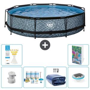 Piscina a sfioro "Exit Pool Rund" - Design effetto pietra - 360x76 cm - 5 pezzi - Modello S228