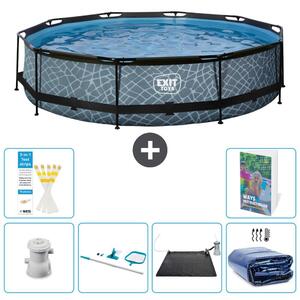 Piscina a sfioro "Exit Pool Rund" - Design effetto pietra - 360x76 cm - 5 pezzi - Acciaio S235