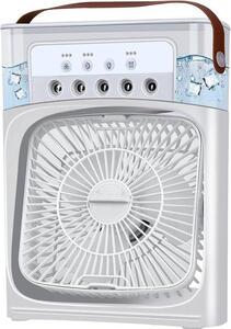 Ventilatore compatto 5-in-1 con 7 LED, piccolo, portatile, umidificatore con 3 velocità, ventilatore con raffreddamento ad acqua, ideale per la cucina o l'ufficio