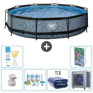 Piscina a sfioro "Exit Pool Rund" - Design effetto pietra - 360x76 cm - 5 pezzi - Modello S302