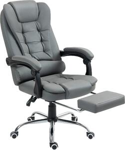 HOMCOM Sedia da Ufficio Ergonomica Reclinabile a 145¡ã con Poggiapiedi Estraibile in Similcuoio, Grigio