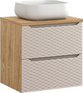 Mobile Bagno 60 Cm Con Lavabo Da Appoggio – Rovere Oliato + Beige