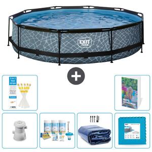 Piscina a sfioro "Exit Pool Rund" - Design effetto pietra - 360x76 cm - 5 pezzi - Modello S188
