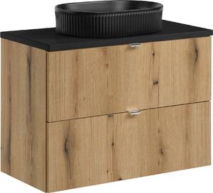 Mobile Bagno 80 Cm Con Piano Nero E Lavabo Da Appoggio