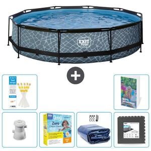 Piscina a sfioro "Exit Pool Rund" - Design effetto pietra - 360x76 cm - 5 pezzi - Modello S285