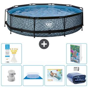 Piscina a sfioro "Exit Pool Rund" - Design effetto pietra - 360x76 cm - 5 pezzi - Modello S345