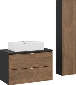Mobile Bagno 80 Cm Con Lavabo Da Appoggio E Colonna